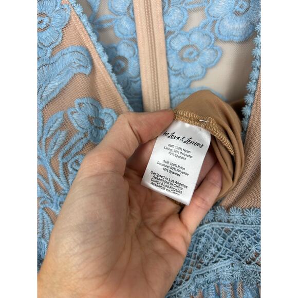 For Love And Lemons Sheer Blue and Tan Maxi Dress - Picture 11 of 13